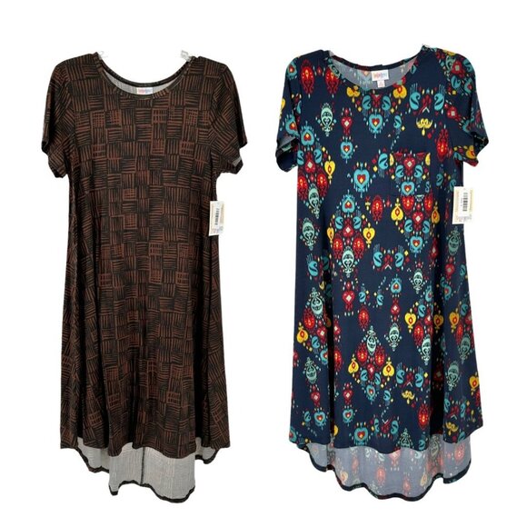 LuLaRoe Retired Carly Bundle of 2 Small Dresses all NWT Multicolors - Picture 1 of 7